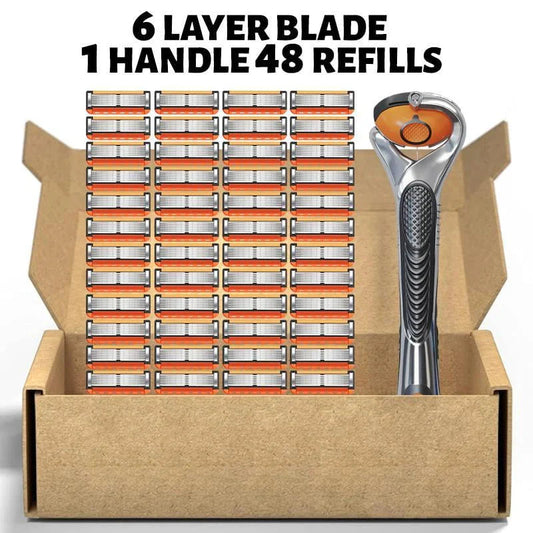 48-Piece Men's Razor Blade Replacement Set with Free Handle - Ultra Sharp Stainless Steel Blades for Smooth Shaving
